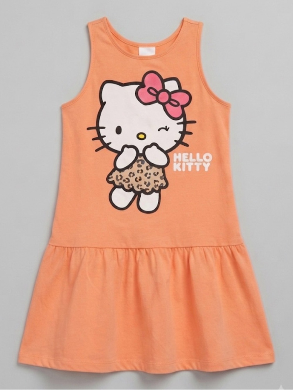 Hello Kitty Peach Tank Dress with Leopard Skirt Graphic Sz 4-6